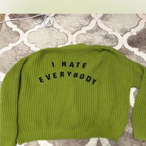 Lazy Oaf Olive Green Sweater with Black Text